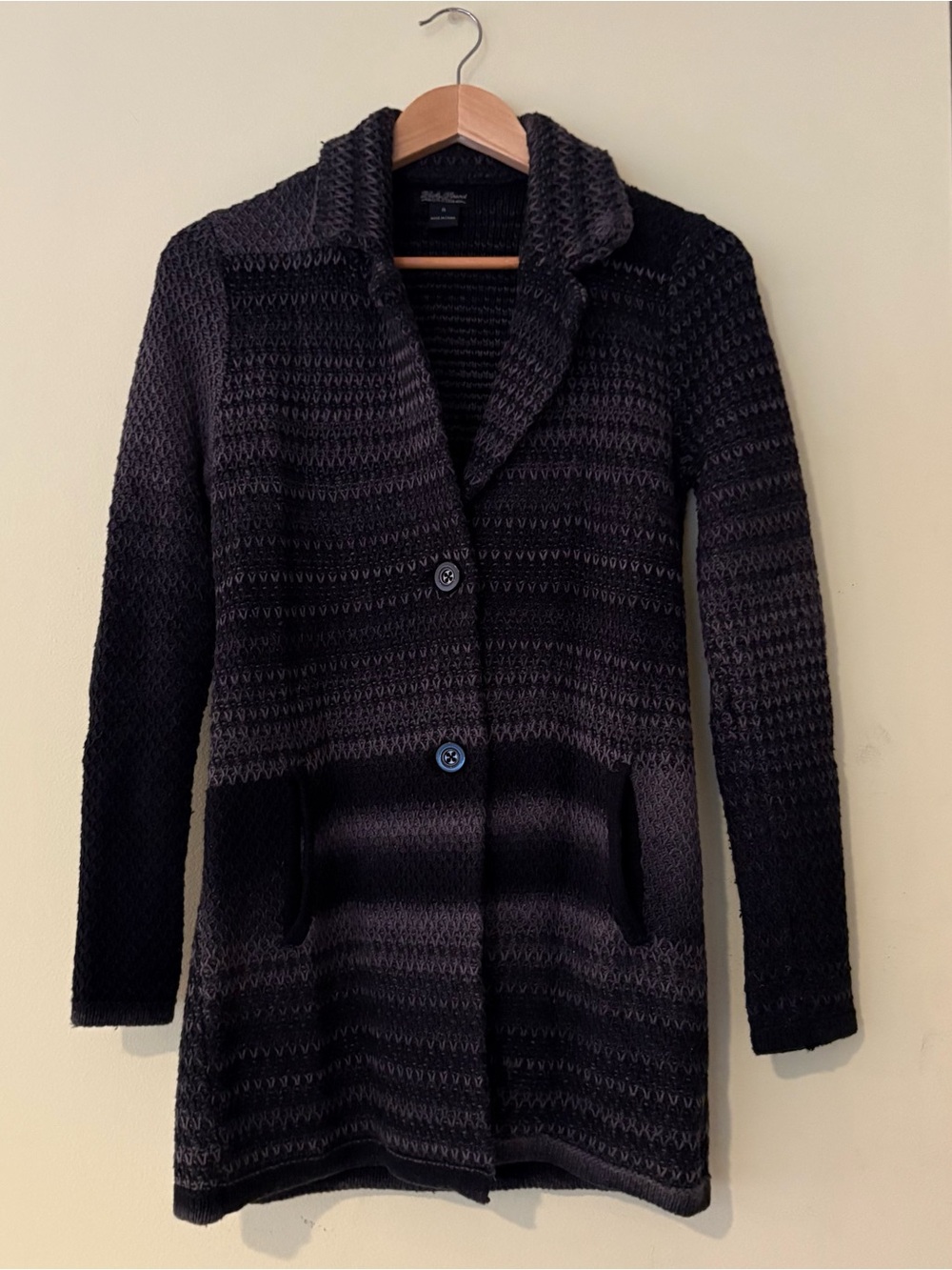 Lucky Brand Black Textured Knit Long Cardigan Blazer